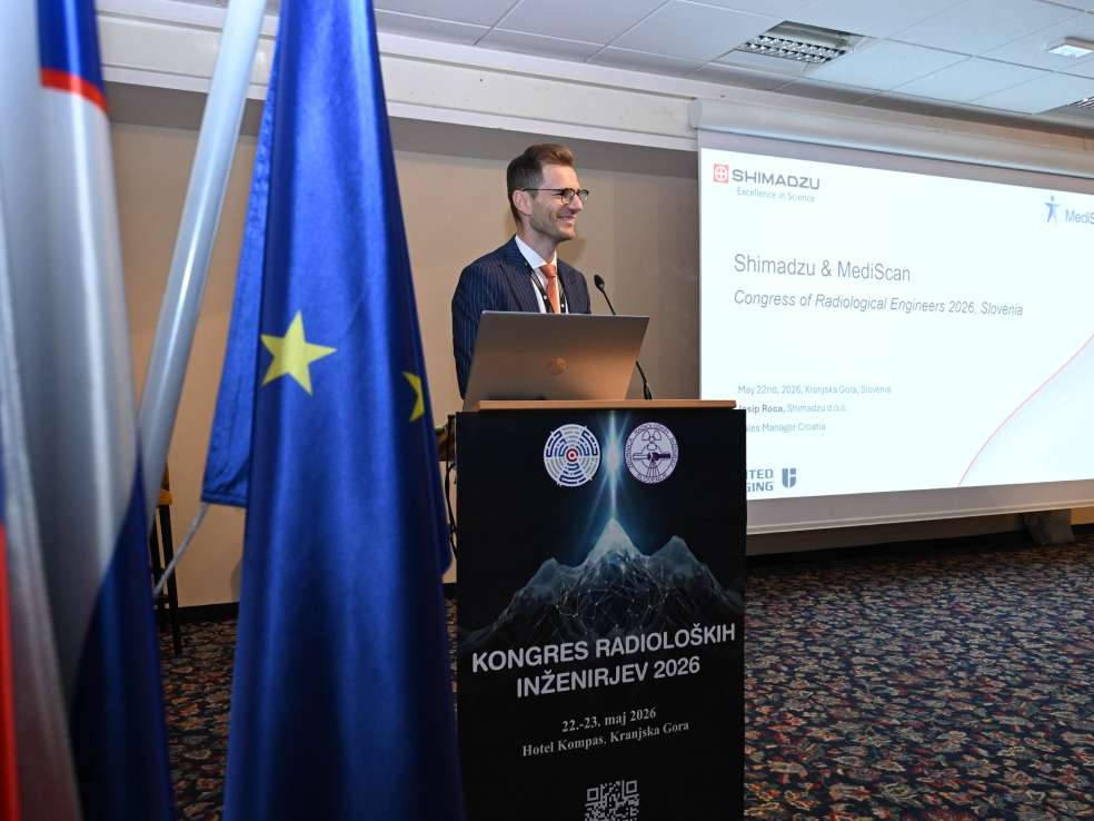 Josip Roca presenting Shimadzu and MediScan at the 2026 Congress of Slovenian Radiological Engineers in Kranjska Gora