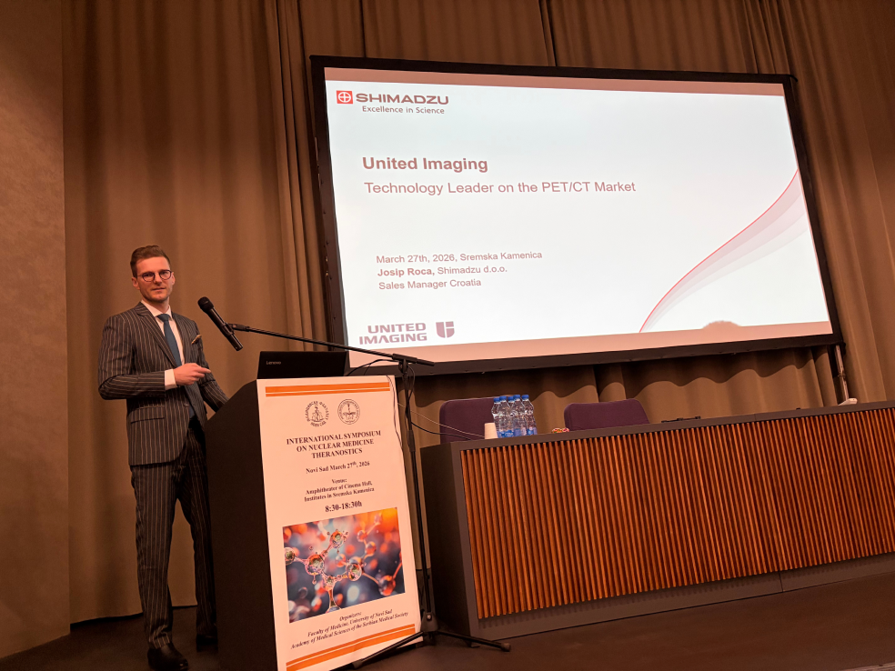 Josip Roca presenting United Imaging’s PET/CT technology at the 2026 Nuclear Medicine Symposium in Novi Sad