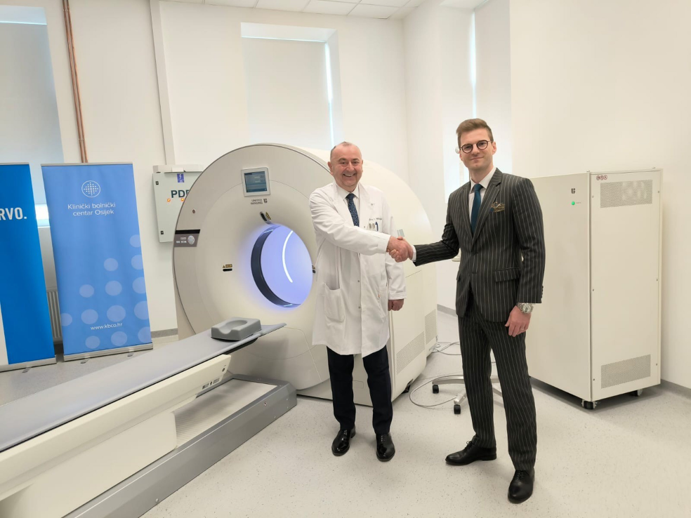 Prof. Ivica Mihaljević and Josip Roca beside the PET/CT system delivered to University Hospital Center Osijek in 2023